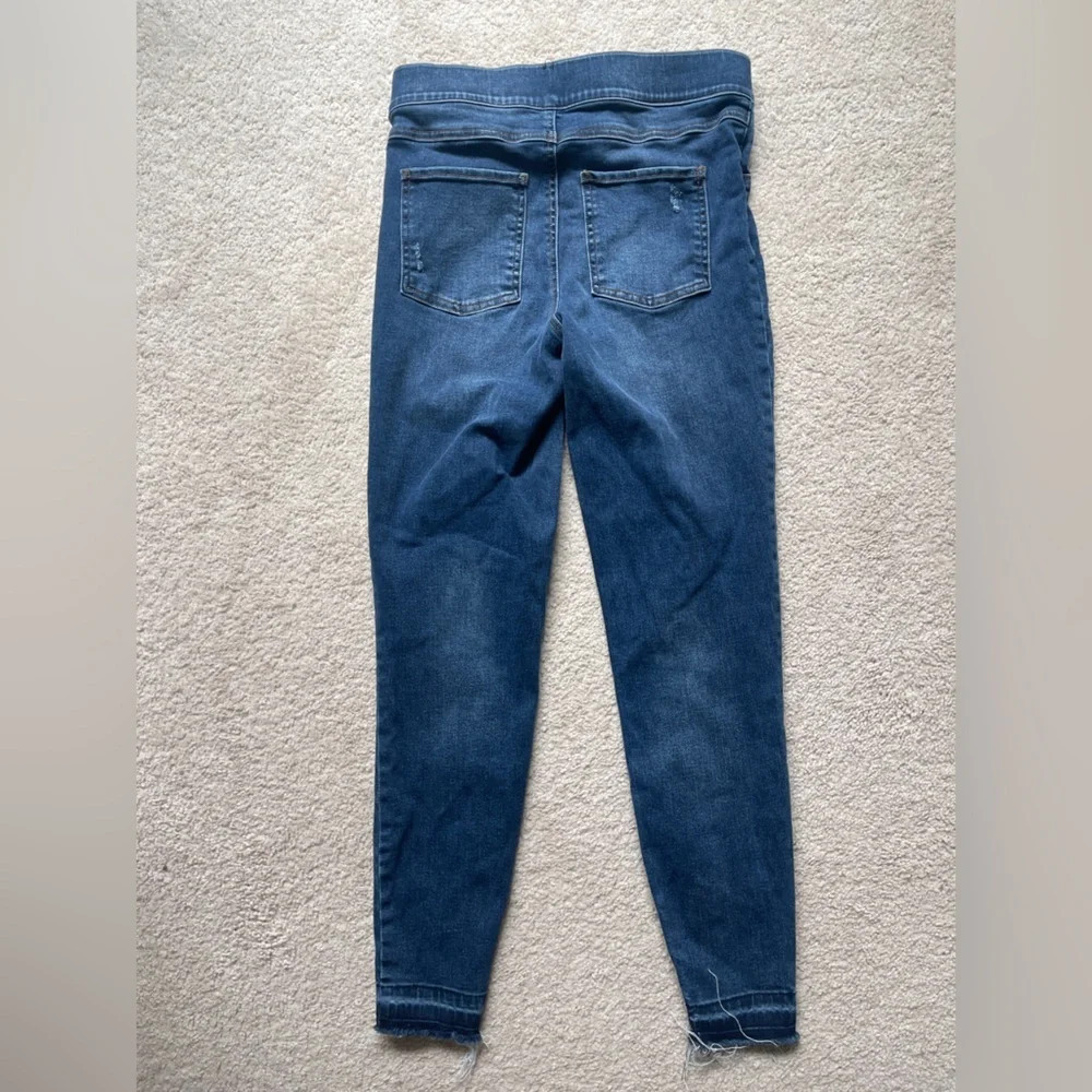 Spanx Pull On Denim Blue Distressed Ankle Skinny Jeans Medium Wash - Picture 3 of 5